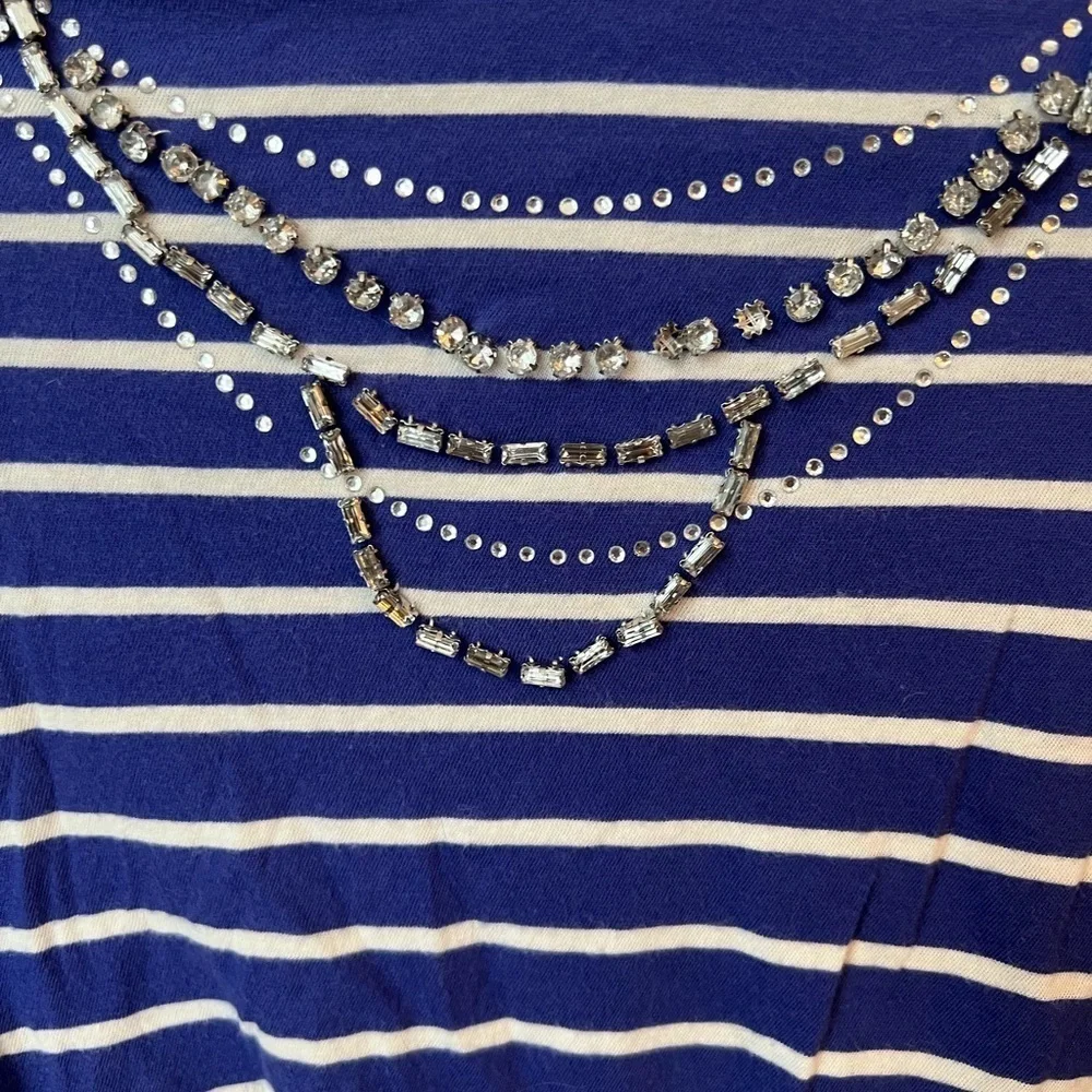 J. Crew Crewcuts Girls Navy & White Striped Rhinestone Necklace Size 4 Nautical